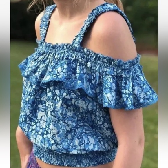 NWT House of Harlow 1960‎ Martine Blue Print Smocked Shirt Top Blouse Size Small - Picture 1 of 10